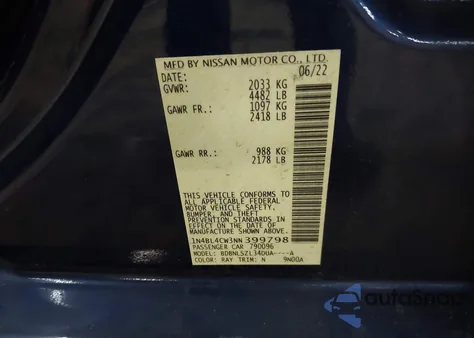 2022 Nissan Altima Sr Intelligent Awd из США, поврежденный, VIN 1N4BL4CW3NN399798